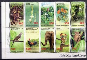 Indonesia 1998 Sc#1812 FLORA AND FAUNA Sheetlet of 10 values MNH