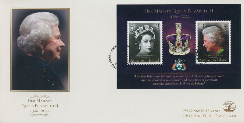 Ascension Island 2023 FDC Royalty Stamps Queen Elizabeth II Memorial 2v M/S