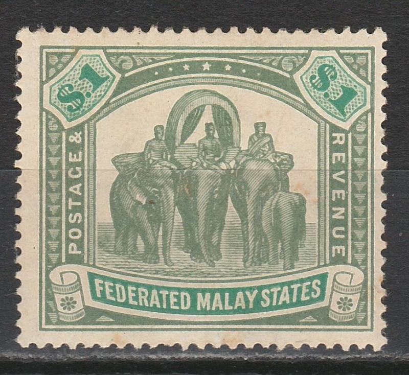 FEDERATED MALAY STATES 1904 ELEPHANTS $1 WMK MULTI CROWN CA