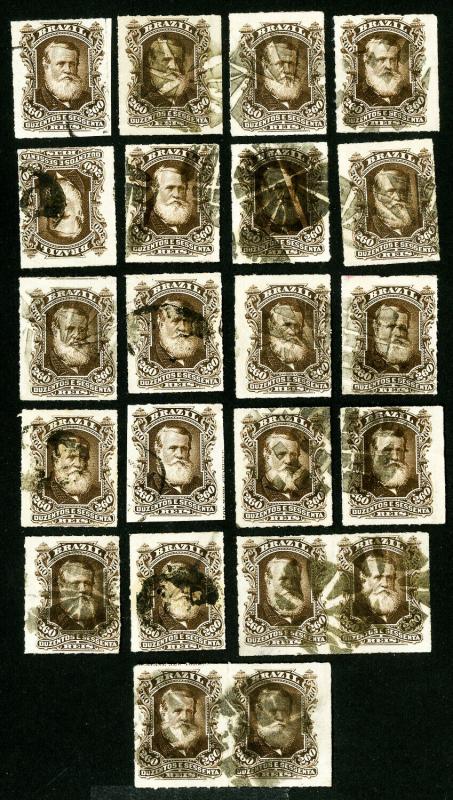 Brazil Stamps # 74 VF to Superb Used Lot of 25x Scott Value $730.00
