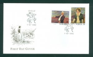 Norway. 1982 FDC Cachet. Girl,Town. Sigrid Undset. B. Bjornson. Sc.# 810-811.