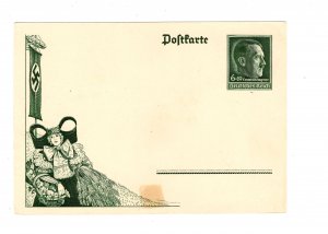 Germany Hitler Franking 1938 Thanksgiving Day Hinge Mark Unused Postal Card z67