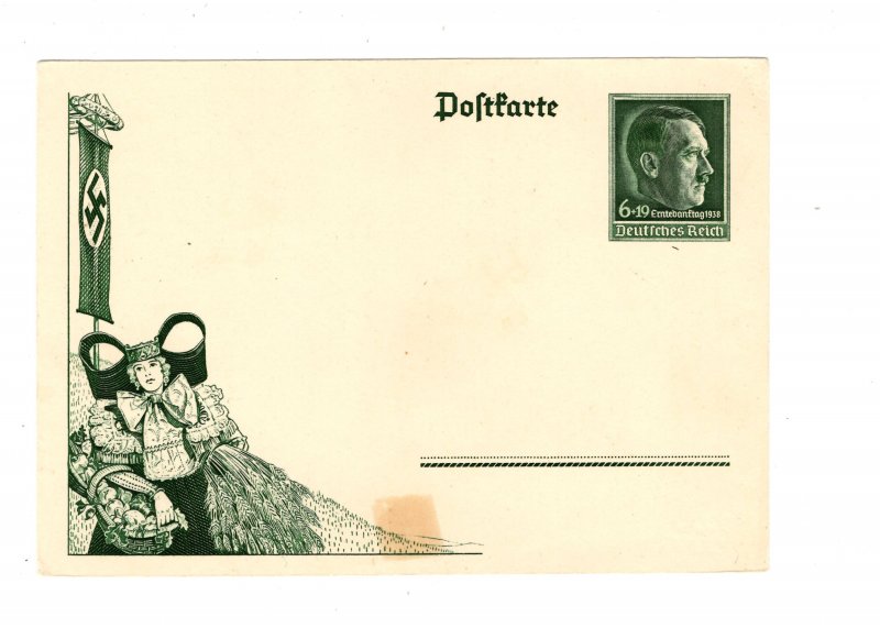 Germany Hitler Franking 1938 Thanksgiving Day Hinge Mark Unused Postal Card z67