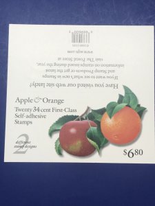 SCOTT#3493-94 BOOKLET OF 20 APPLE AND ORANGE 34 CENT STAMPS  MNH