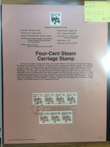 US #SP879 / 2451 Four-cent Steam Carriage Stamp - Souvenir Sheet / Page