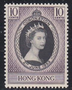 Hong Kong # 184, Q E Coronation, Hinged, Third Cat