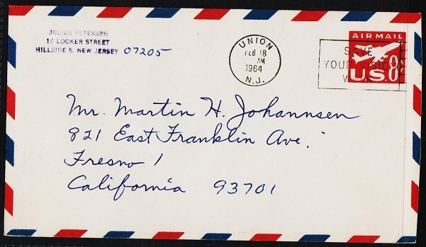 U.S.A. 1964  8c Pre Stamped Envelope.. Fine Used