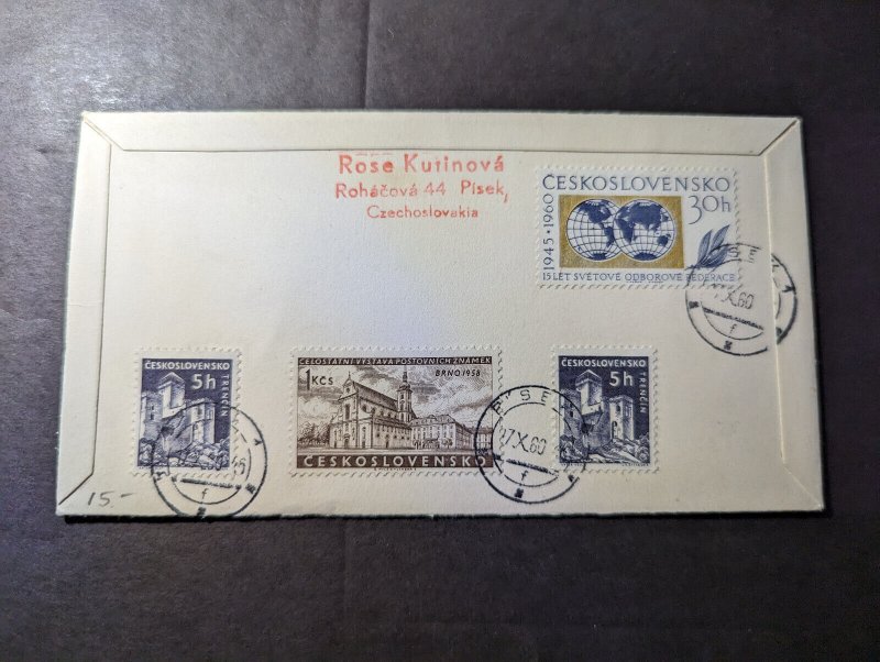 1960 Registered Czechoslovakia Hand Painted Airmail Cover Pisek to IA USA