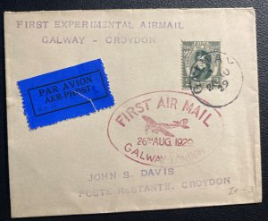 1929 Galway Ireland First Flight Airmail Cover FFC To Croydon England