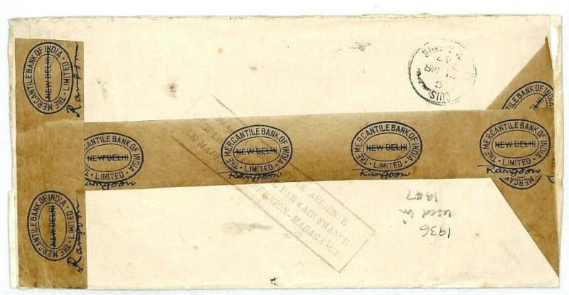 BURMA Rangoon MAURITIUS Port Louis Cover BANKING 1947 {samwells-covers} CW276