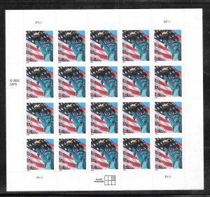 #3966 MHN 39c Nondominated Liberty, Pane of 20, #P1111 POS #3