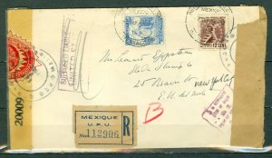 MEXICO 1944 SCARCE CENSORED REGISTERED COVER TO US..OFFICIALLY SEALED LABEL