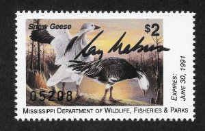 Mississippi MS15G(s) MNHOG - 1990 State Duck Hand Signed by Governor Ray Mabus