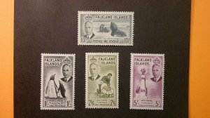 Falkland Islands 1952 King George Scott# 115, 117, 118, 119 Mint Light Hinged VF