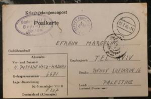 1942 Germany POW Camp Postcard Cover Stalag 8B to Tel Aviv Palestine Margolin B