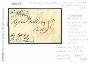 W515 1838 GIBRALTAR Arc PAID Historic Military Letter Cover FORWARDED Cadiz