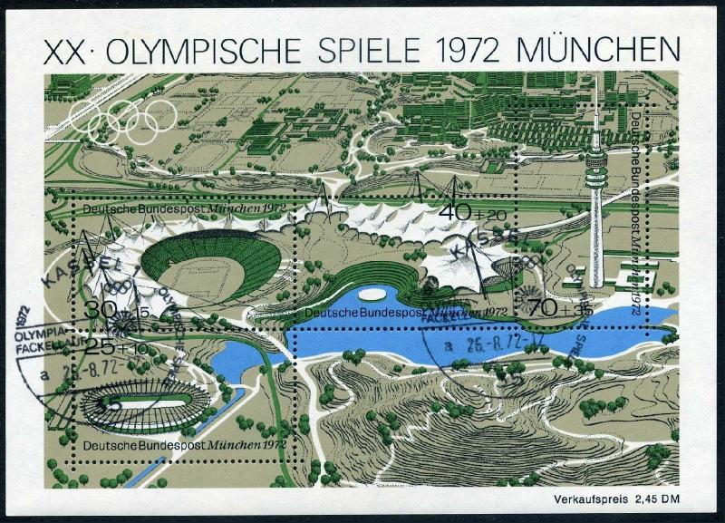 Germany B489 sheet,CTO-Kassel.Michel Bl.7. Olympic Games Site Munich-1972.