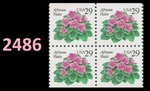 US 2486 African Violet 29c block 4 MNH 1993
