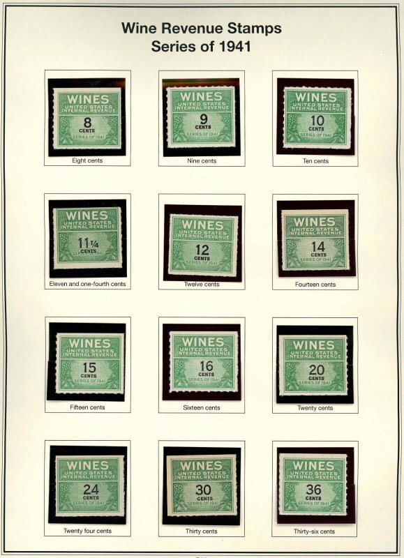 Wine Stamp Revenue Collection RE108 ~ RE203 (CV$ 400+) 59 Stamps VF Mint