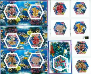 TCHAD CHAD 10 SHEETS COLLECTION IMPERF CORAL MARINE LIFE