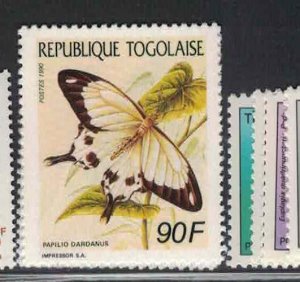 Togo Butterfly 5F, 10F, 15F, 90F MNH (6gzo) 