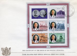 Cook Islands 1974 Sc# Tribute to Sir Winston Churchill-WWII S/S  FDC