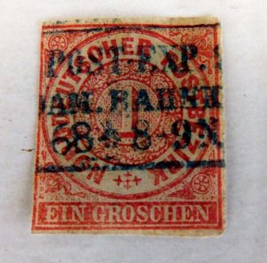 North German Confederation #4, Used/VF Imperf, Post Exp cancel,  Nice date stp