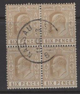 BAHAMAS SG74 1911 6d BISTRE-BROWN FINE USED BLOCK OF 4