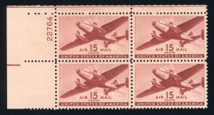 US Stamp #C28 Airplane 15c - Plate Block of 4 - MNH - CV $9.00