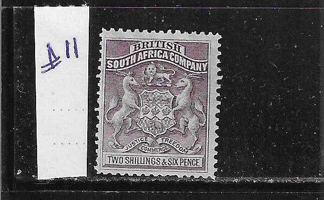 RHODESIA SCOTT #11 1890-94 COAT OF ARMS 2/6SH (DULL LILAC) - MINT HINGED