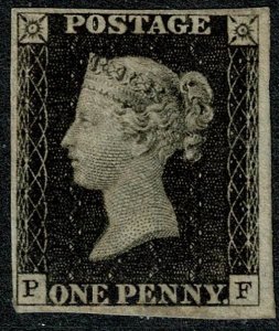 GB 1d black PF Plate 8. Four good margins. Mounted Mint