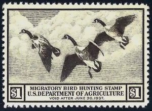 RW3-1936 Federal Duck Stamp -SUPERB OGNH-No Skips or Faults-Backscan on request