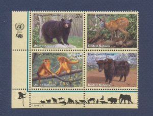 UNITED NATIONS UN - Scott 858-861a - MNH inscription block - Bear, Monkey