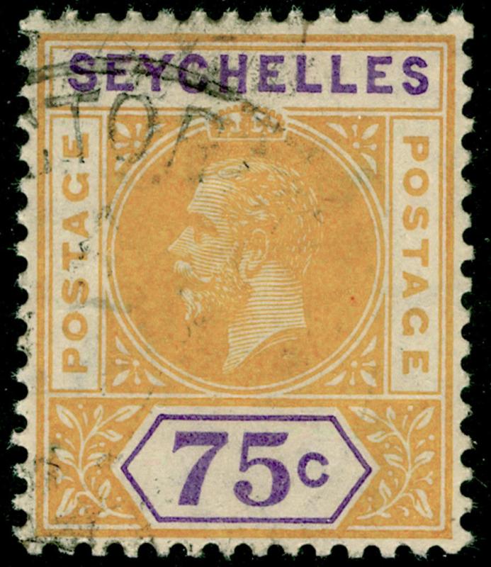 SEYCHELLES SG79, 75c yellow & violet, FINE USED.