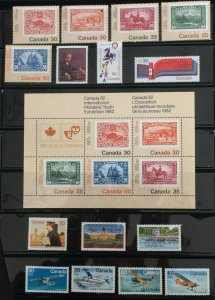 CANADA 1982 Complete Comm. Set MNH #909-916 913a 954-975 (30 stamps + s. sheet)