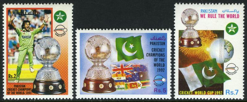 Pakistan 762-764, MNH. World Cricket Champions, Flag, fireworks, 1992