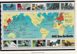 USA VF-MNH 1942 INTO BATTLE WORLD WAR 2 S/SHEET PO FRESH