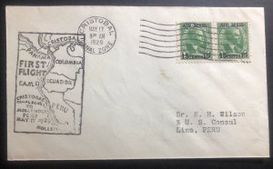 1929 Cristobal Canal Zone Panama First Flight Airmail cover FFC To Lima Peru