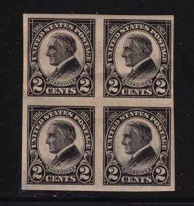 1923 HARDING 2c black imperf Sc 611 MNH fresh original gum block of 4 (R