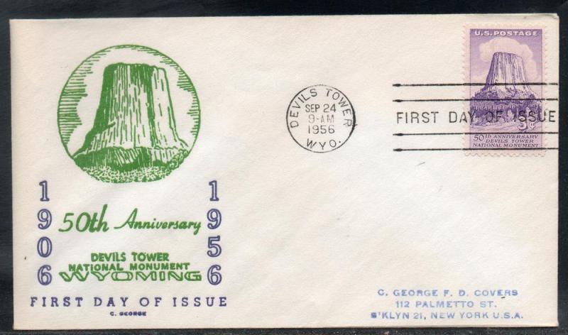 US #1084 Devils Tower FDC George Cachet addr D348