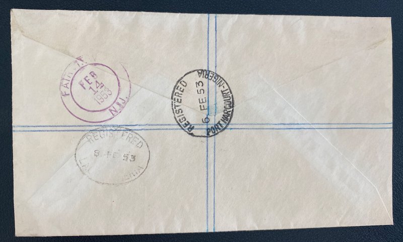 1953 Port Harcourt Nigeria Registered Airmail cover to Fairview NJ USA