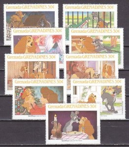 Grenada, Gr. Scott cat. 990 a-i. Walt Disney`s, Lady and the Tramp issue. ^