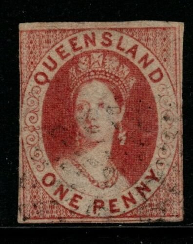 QUEENSLAND SG1 1860 1d CARMINE-ROSE USED 