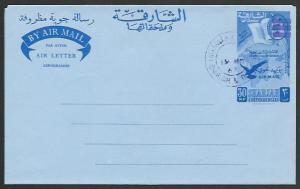 SHARJAH 1967 30np aerogramme, Monarch obliterated with bars, cds...........52074