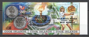 Wb002 1988 Cook Islands Overprint Olympic Games Seoul 88 Queen #1260-62 Set Mnh