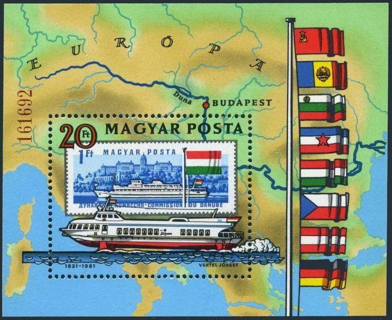 Hungary 2705-2711,2712,MNH.Mi 3514-3520,Bl.153. Danube Commission,125,1981.Ships