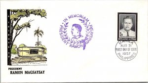 Philippines FDC 1957 - Ramon Magsaysay - 5c Stamp - Single - F43287