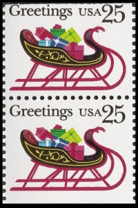 US 2429 Greetings Sleigh Presents 25c vert pair MNH 1989