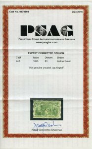 US SCOTT #243 MINT-FINE-OG-XXLH W/ PSAG CERT (4/22/21 GP)