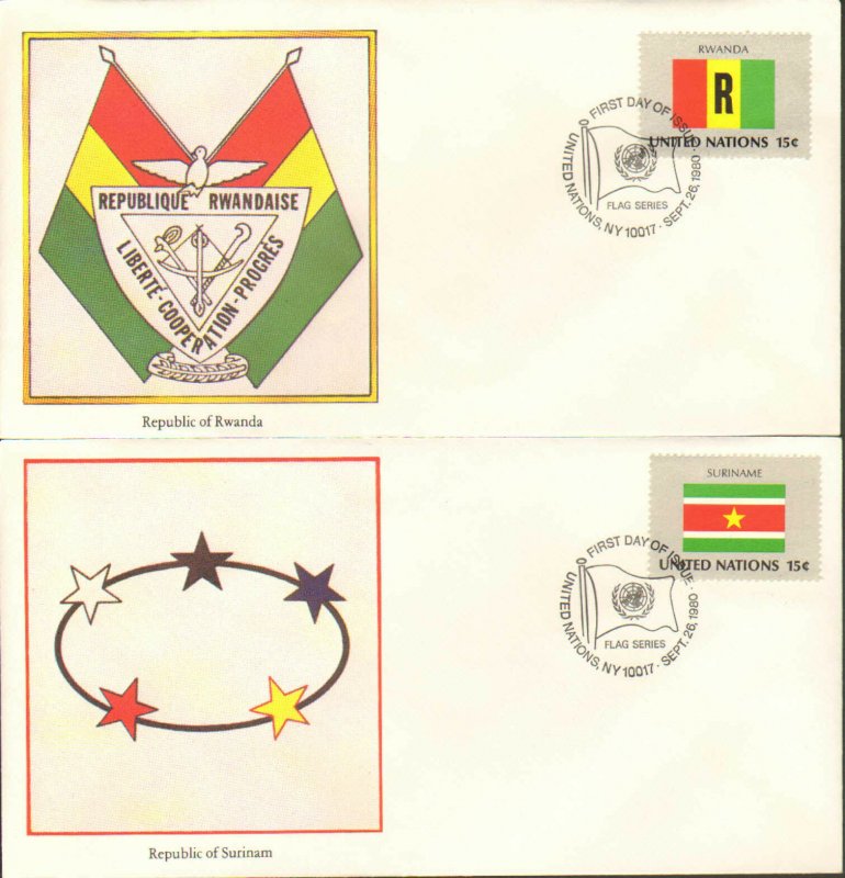 United Nations First Day Covers (13), Flags of Various Nations